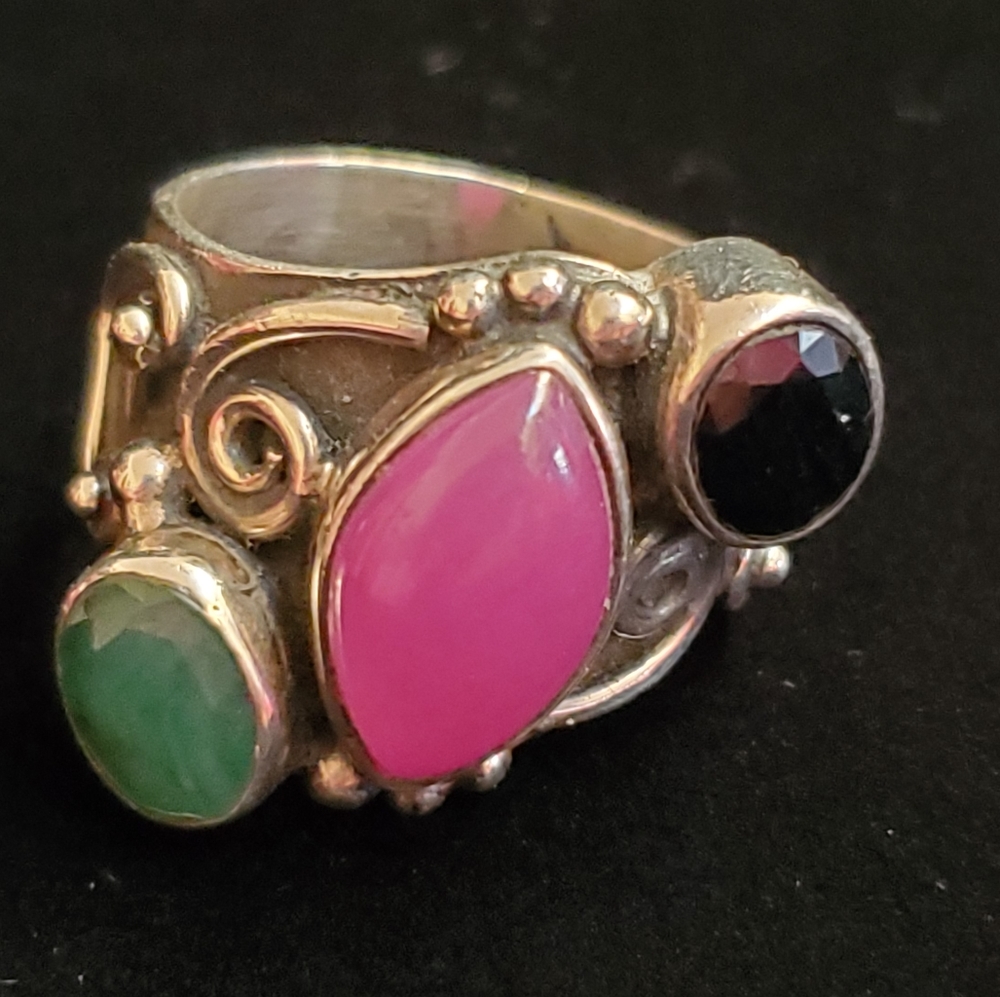 Sterling silver semi-precious stones ring